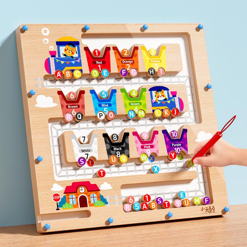 Wooden Fun Number Letter Maze Magnetic Color Classification Walking Puzzle Toy