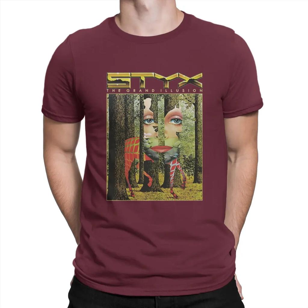 STYX Creative TShirt for Band The STYX Grand Illusion Round Collar Basic T Shirt Personalize Birthday Gifts OutdoorWear Unisex