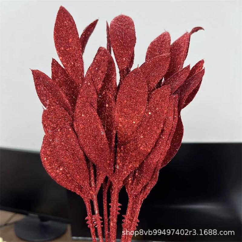 

Рождественские золотые листья, праздничные украшения, имитация цветочных листьев, семейное украшение для дома, реквизит для съемки красный