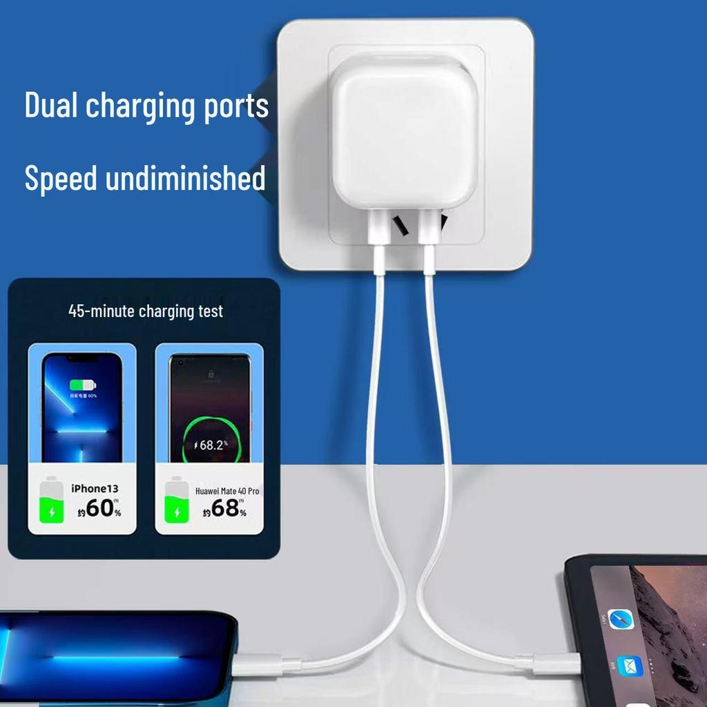 35W+C UK Dual Port Fast Charger: Compatible with Apple and Android, USB+PD Fast Charging
