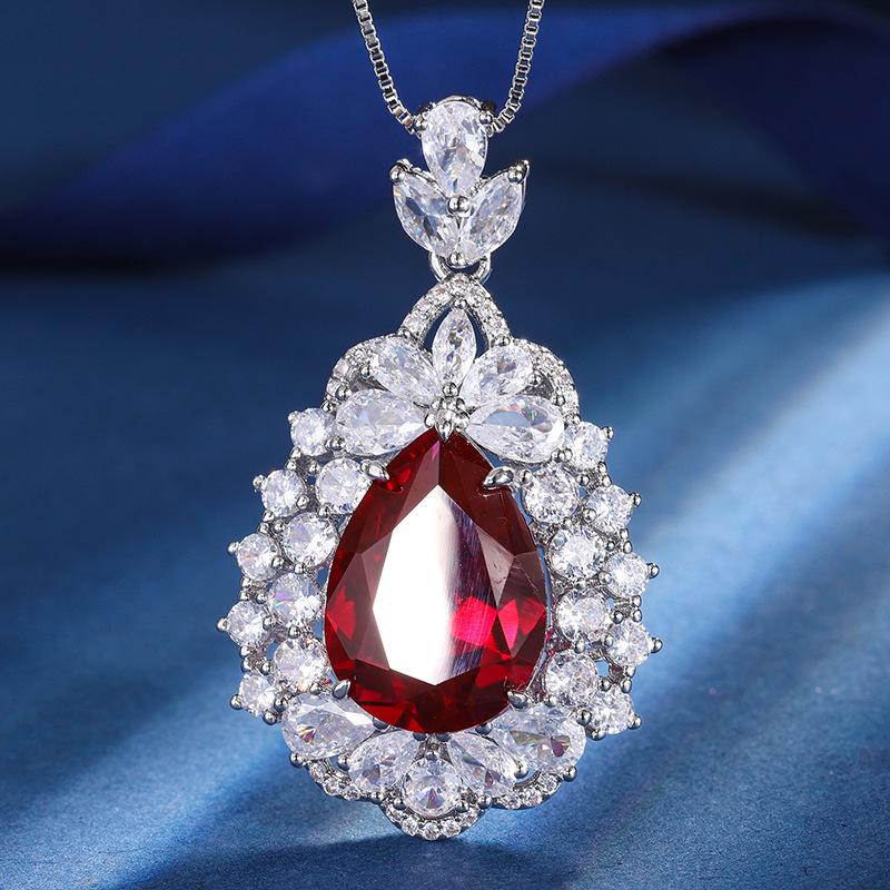 Jewelry Copper Bottom Gold-Plated Set Simulation Color Treasure Water Drop Light Luxury Temperament Set Female 13 * 18