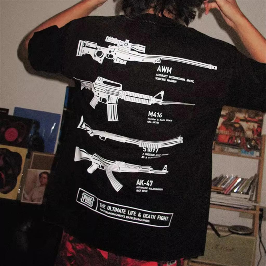 T-shirt da uomo Pubg Stile Militare Retrò Americano Vestibilità Larga Stile Street Manica Corta Cotone Lavato Top Invecchiati Estate 2026