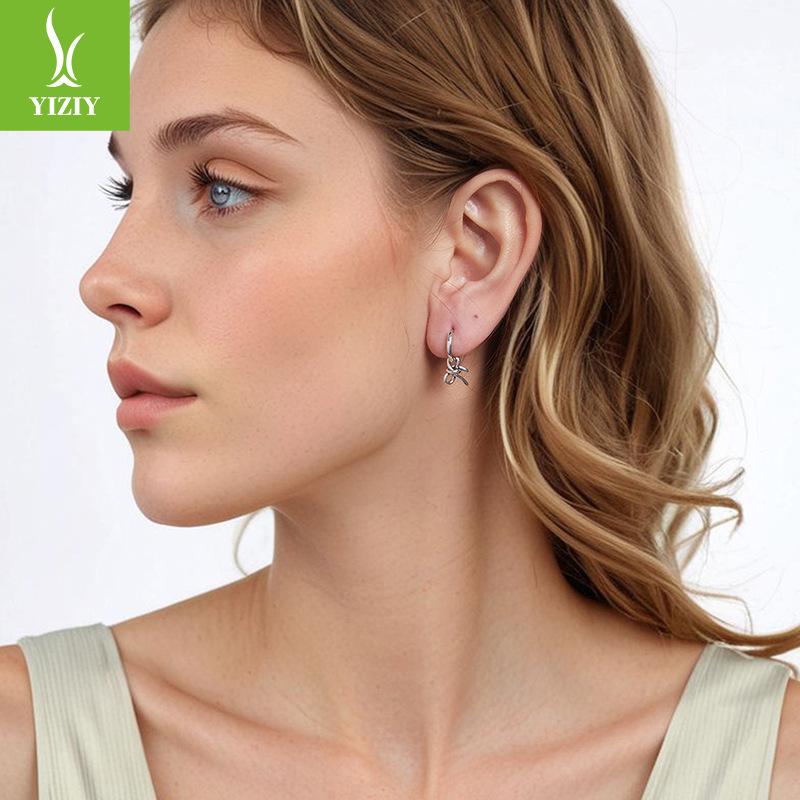 Bow Button Rope Ear Buckle Women, Fresh And Sweet S925 Sterling Silver Women'S Earrings Earrings