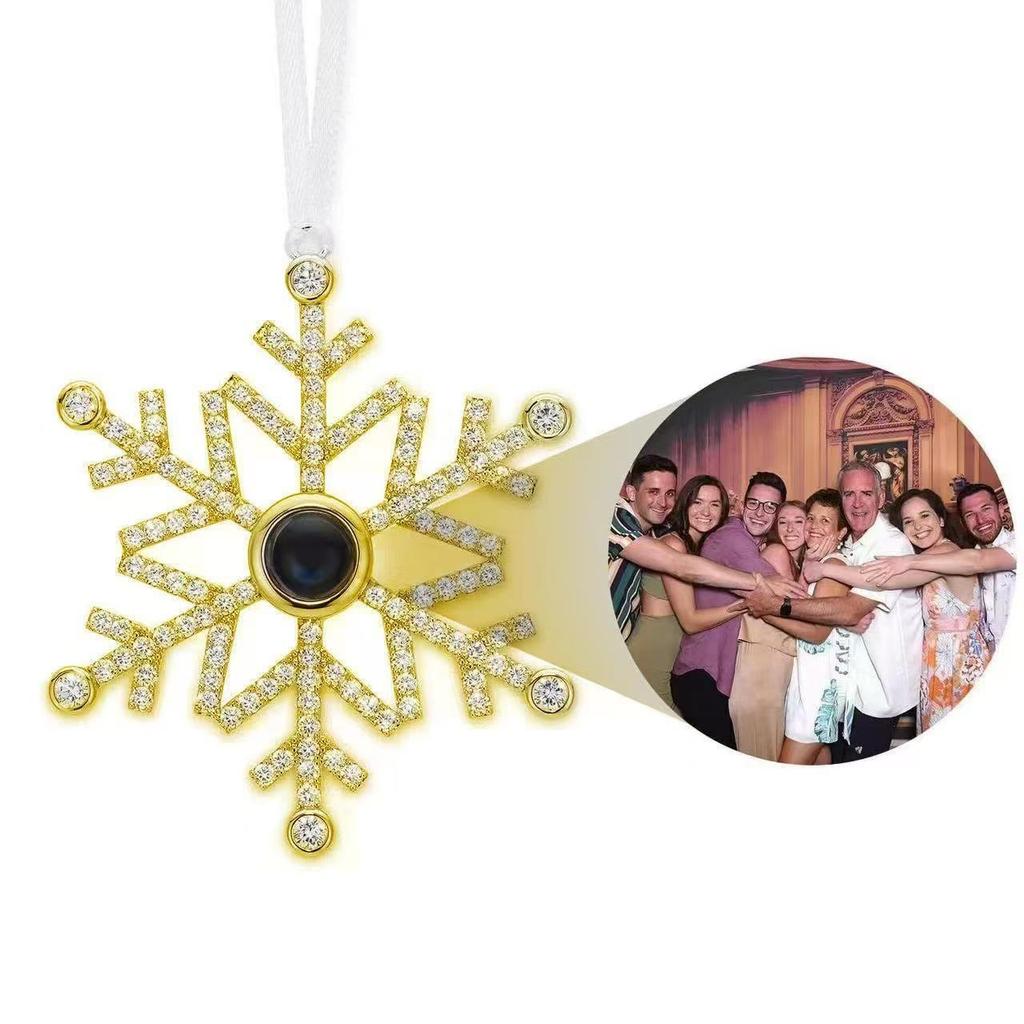 7mm Snowflake Projection Necklace with HD Color Photo and Text Pendant - European & American Christmas Gift.