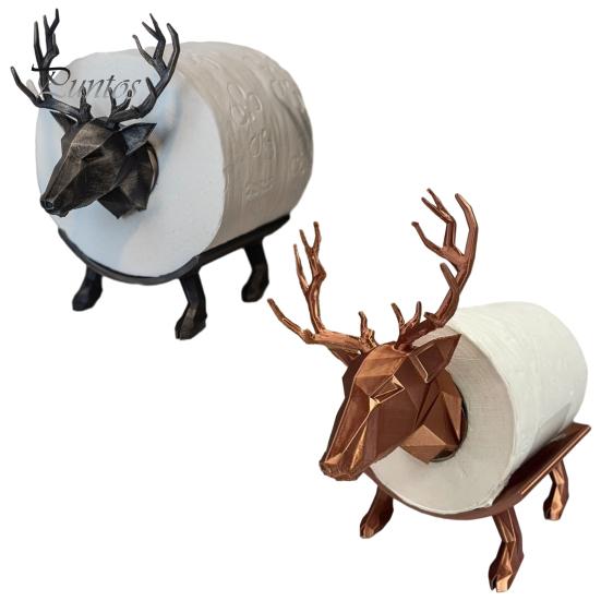 Décoration d'Accessoire de Salle de Bain Moderne Porte-Rouleau de Papier Toilette Cerf Imprimé en 3D, Support Distributeur Stable pour Rouleau de Mouchoirs, Stockage de Serviettes Décoratif en PLA Imperméable,