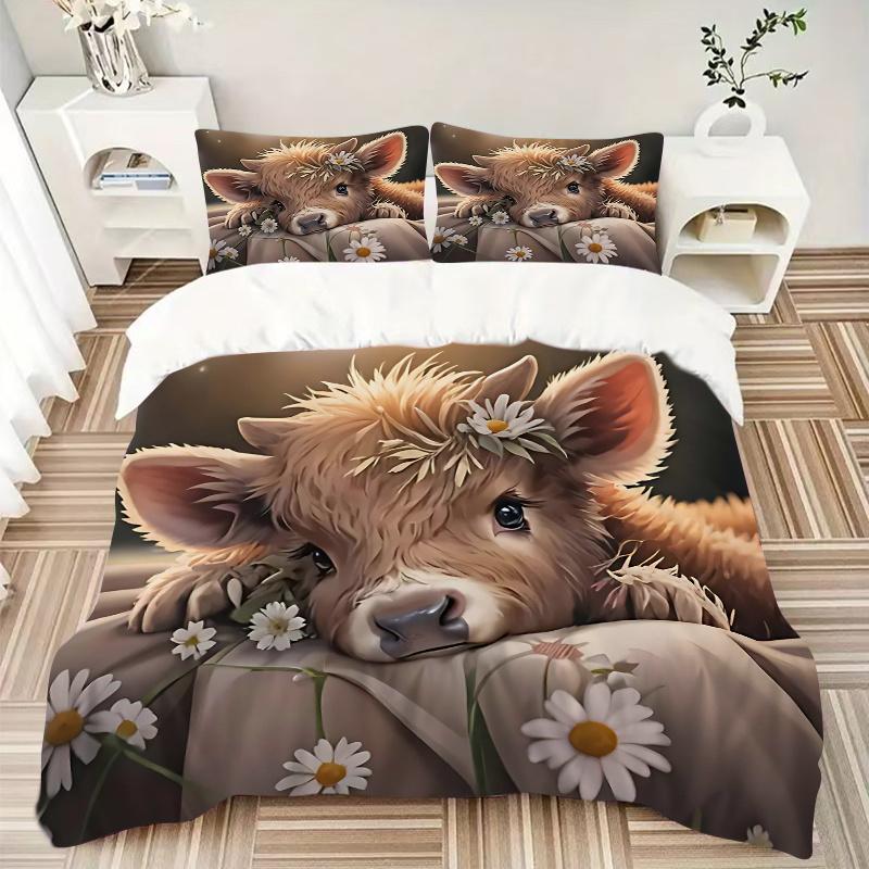 3pcs Flower Crowned Fawn Quilt Cover Set (1 Quilt Cover + 2 Pillowcases Without Pillow Core)