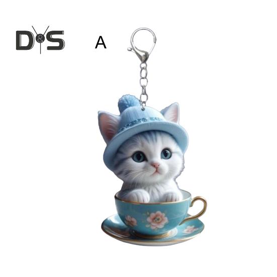 Cartoon Cat Acrylic Pendant Hanging Ornament High Durability Easy To Hang Decorative Car Rearview Mirror Keychain Pendant
