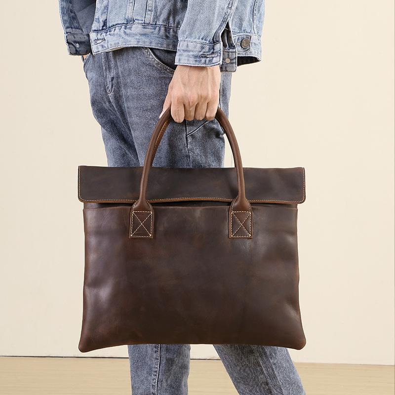 Men's Lightweight 15-inch Genuine Leather Laptop Bag - Crazy Horse Cowhide