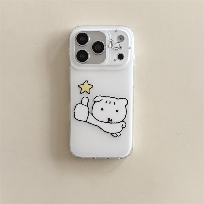 Kawaii Cute Puppy Matte Phone Case For iPhone 17 Pro 16 15 14 Pro Max White with Star Pattern Shockproof 14 16 17 Protective Cas
