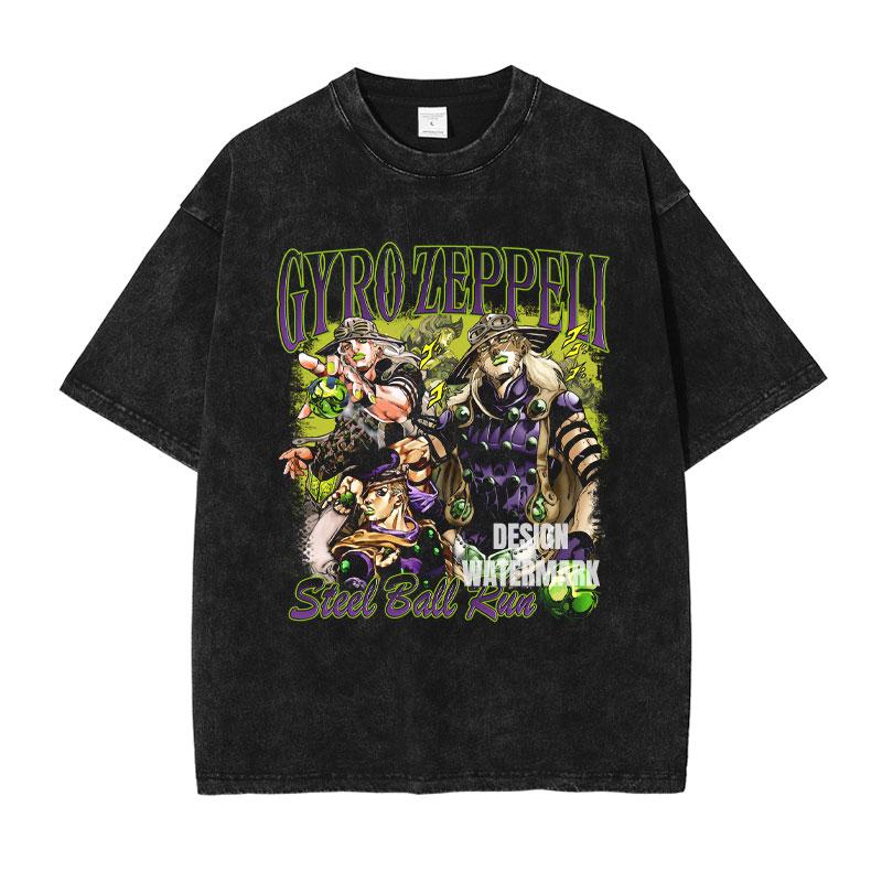 Hot Anime JoJos Bizarre Adventure Kira Yoshikage Giorno Giovanna Cool Print Tshirt Unisex Washed Cotton T Shirts Harajuku Tshirt
