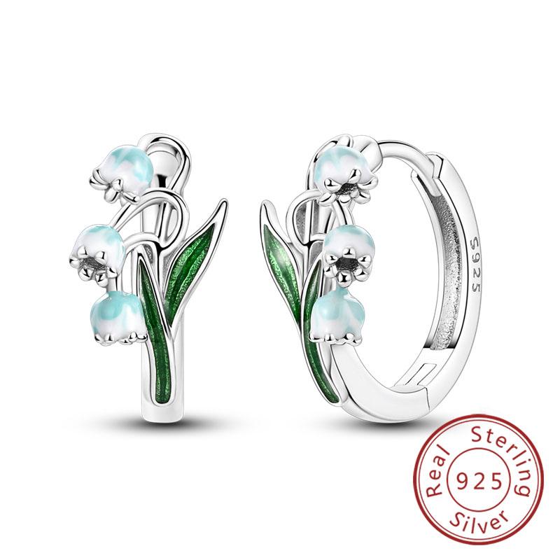 New 925 Silver Hoops Earrings Colorful Flower Butterfly Bee Drop Earring For Women Birthday Party Fashion Jewelry Gifts