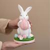 Handcrafts Resins Easters Bunnies Holding Eggs Decoration Cute Rabbit Figurine with Lawn Base for Home and Office Decors