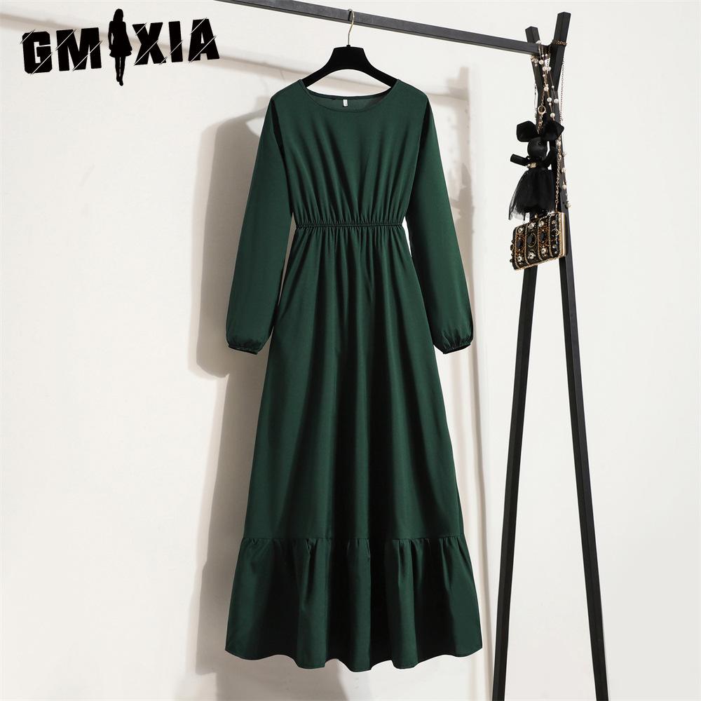 GMXIA 25 Colors Spring Women Maxi Dresses Casual Long Sleeve Floral Print O-Neck Ladies Long Dress Bohe Beach Party Mujer Vestidos Muslim Dress