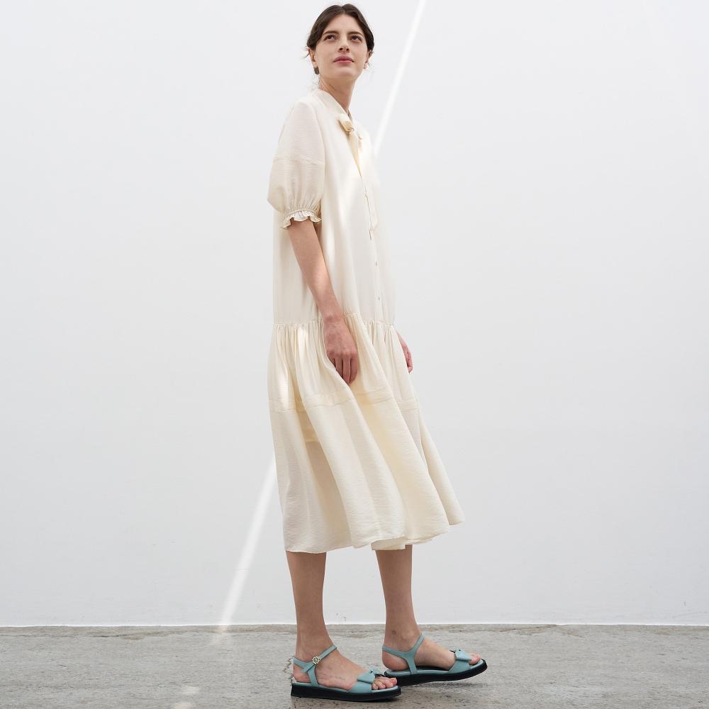 MITTE Ribbon Shirring Dress_Cream