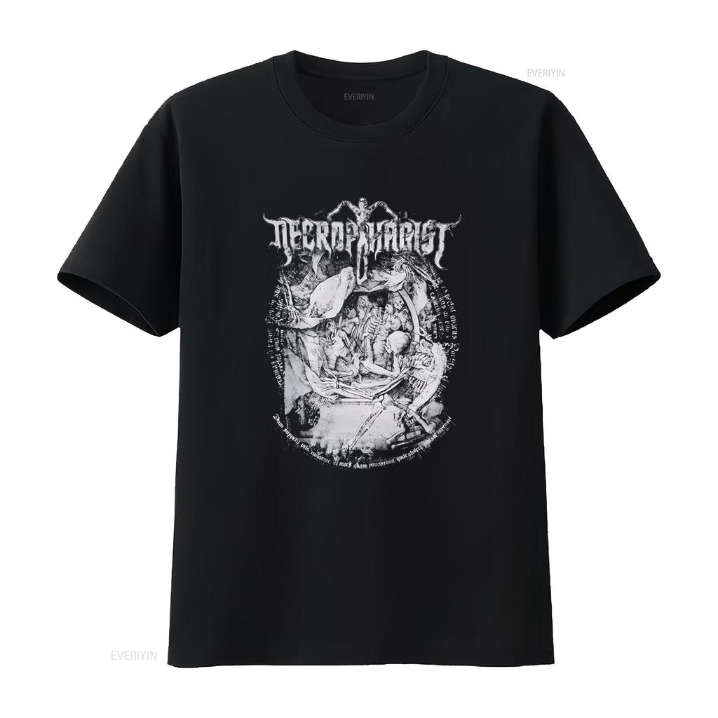 NECROPHAGIST Mors T Shirt Dark Art Design for Metal Fans Vintage Washed Top For Everyday Wear Designer Clothes Stretched