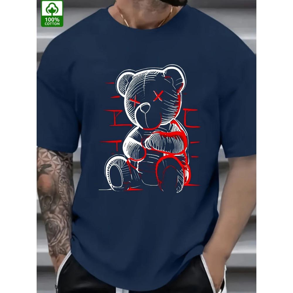 

Summer New Men s T-shirt Fashionable and casual 3D Devil bear pattern printed sporty round-neck short-sleeved T-shirt top S