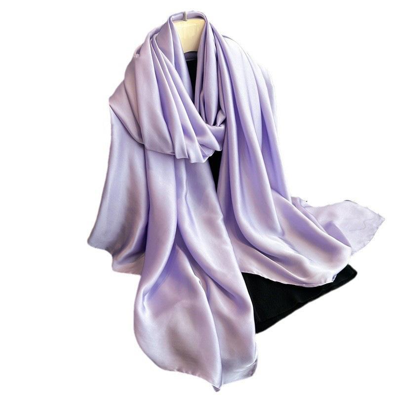 Solid Color Simple Long Silk Scarf Versatile Scarf Women'S Beach Scarf Middle East Headscarf Korean Satin Imitation Silk Scarf