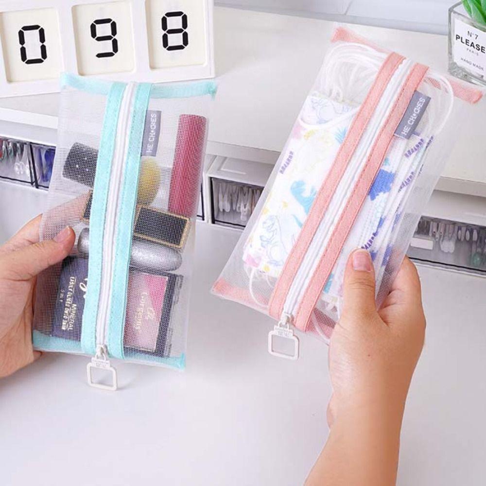 Lipstick Cosmetic Bag Clear Mesh Bag Change Storage Bag Fresh Color Card Bag Mini Coin Purse  Girl