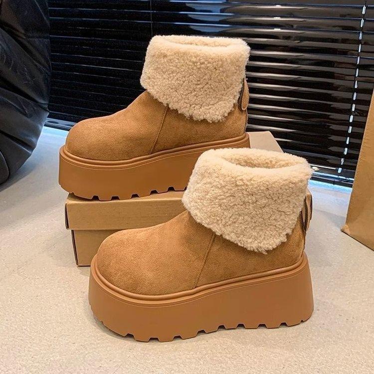 Thick-soled heightening snow boots, new winter plush warm fluffy short boots, big-headed cotton shoes