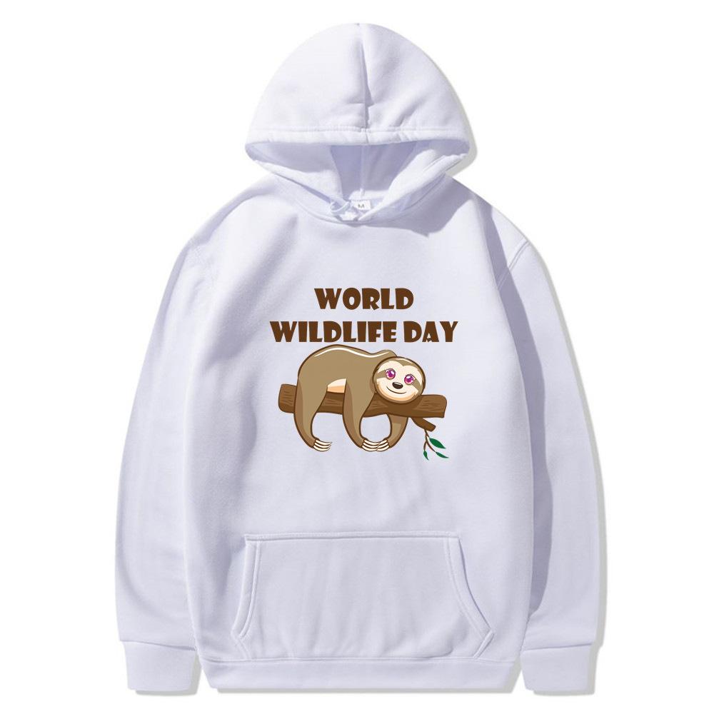 New World Wildlife Day hoodie sleeping bear print sweatshirt sweater autumn and winter velvet