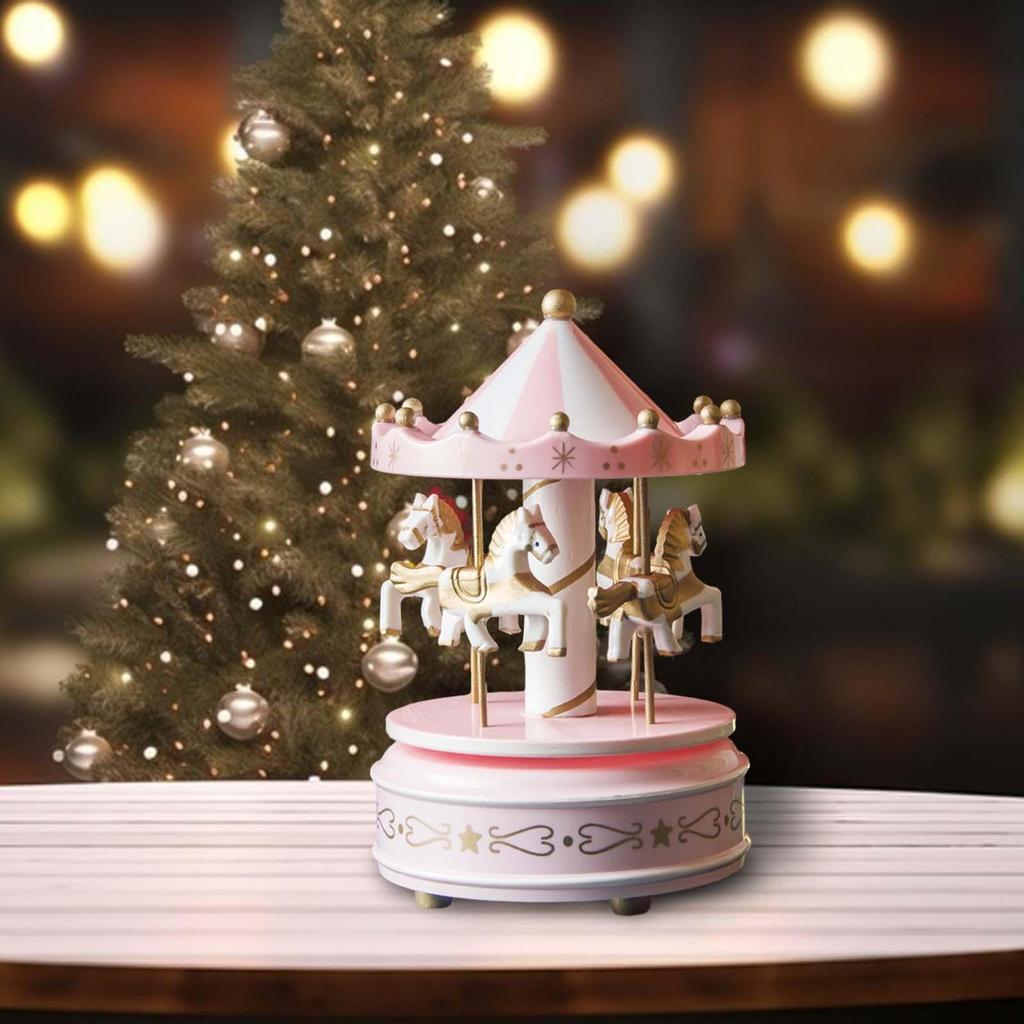 Carillon Natalizio A Manovella Con Giostra Rotante - Melodie Classiche, In Metallo E Legno, Decorazione Per Caminetti E Tavole Festive - Altezza 17,5 Cm