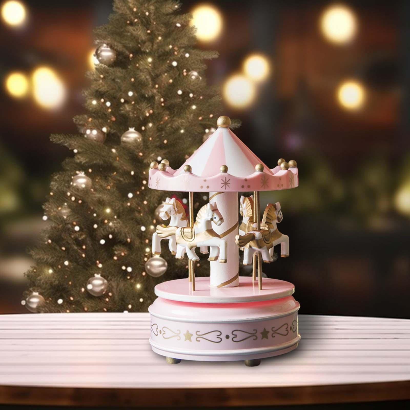 

Рождественская деревянная карусель, музыкальная шкатулка, орнамент, ручная роспись, поворот в форме лошади, вращающаяся для Валентина розовый
