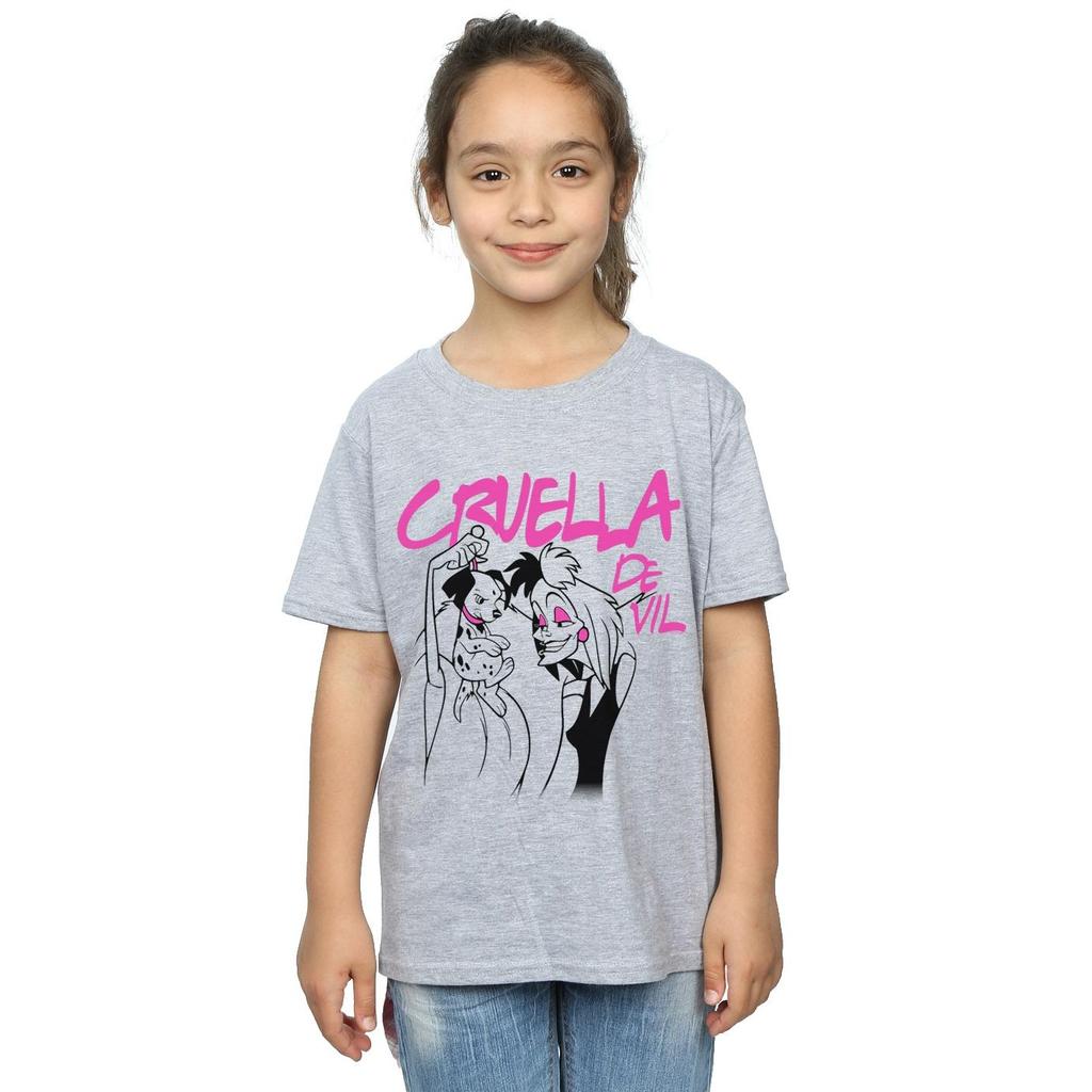 Disney Mädchen Cruella De Vil Baumwoll-T-Shirt mit Kragen