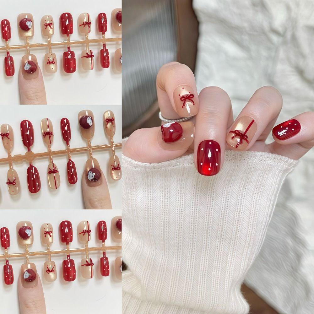 Polka Dots False Nails 30 Pcs/Set Extended Nail Extensions Cute Fake Nail Tips  Nail Art DIY