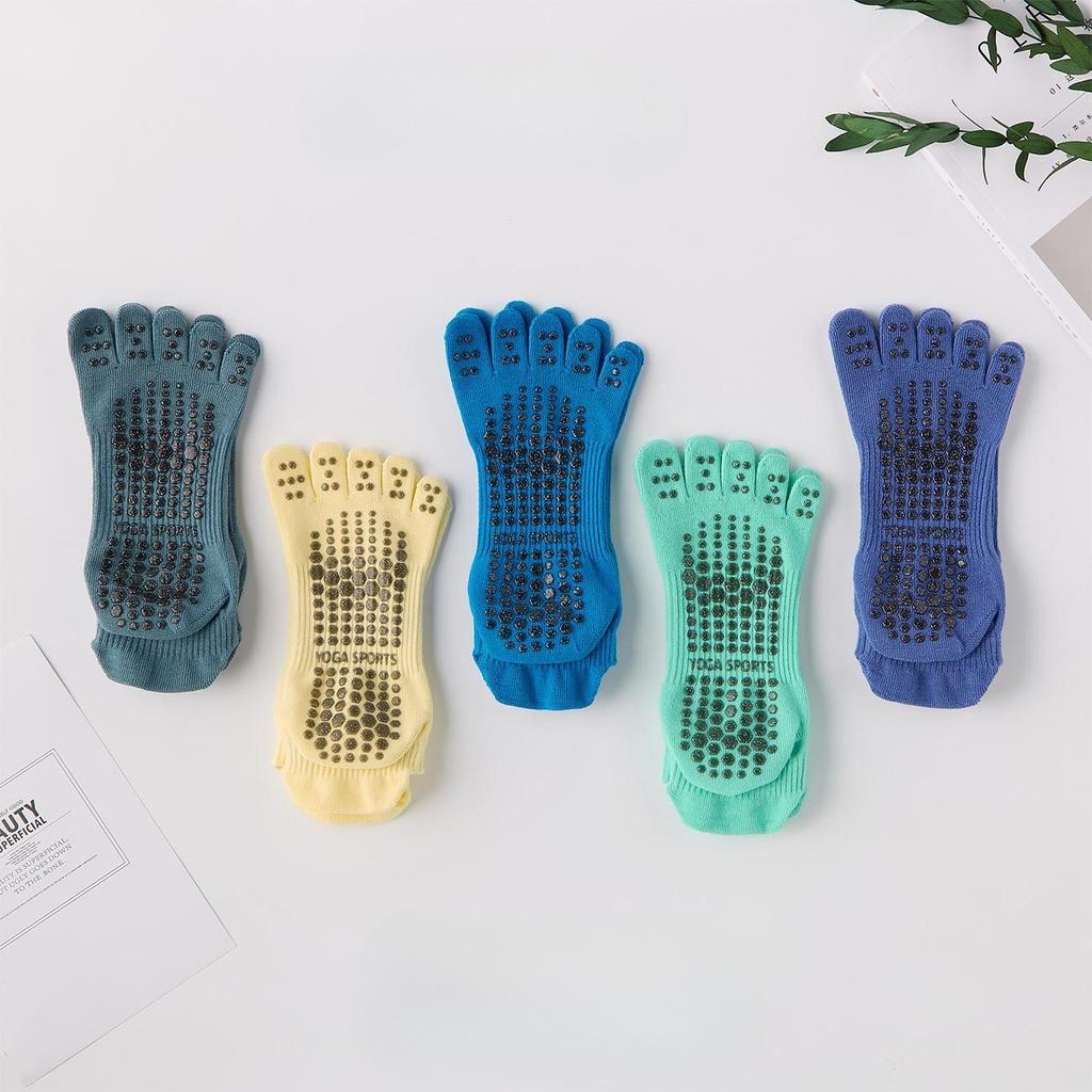 Damen Mittel Lang Ferse Baumwolle Schweißabsorbierend Sport Trampolin Zehen Fünf-Finger-Socken Pilates Fitness Anti-Rutsch Yoga-Socken