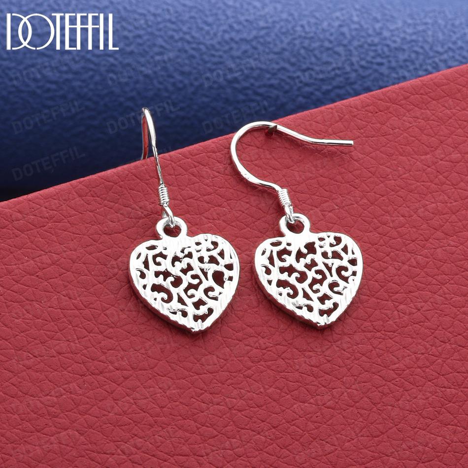 925 Sterling Silver Openwork Heart Pendant Earrings - Romantic Gift Jewelry 2.30*1.40cm
