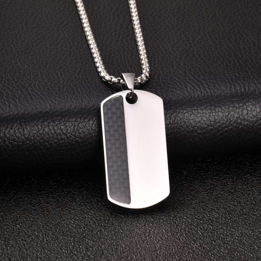 Vnox Black Carbon Fiber Military Dog Tag Pendant Necklaces for Men, Silver Color Stainless Steel Box Chain Jewelry Gifts to Him
