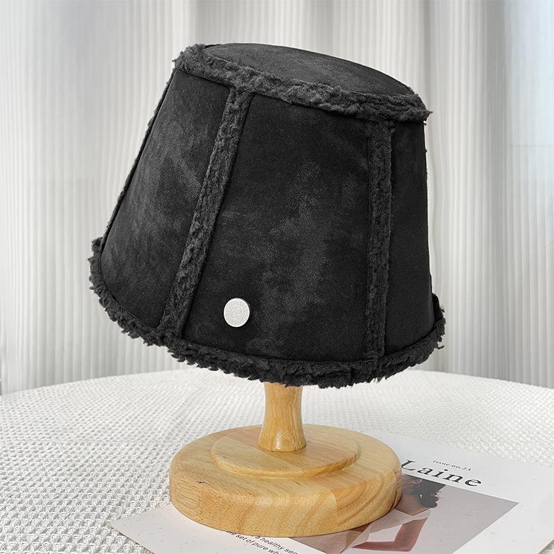 Suede Short Brim Basin Hat Autumn and Winter Teddy Velvet Thickened Warm Fisherman Hat Women's Versatile Korean Style Bucket Hat