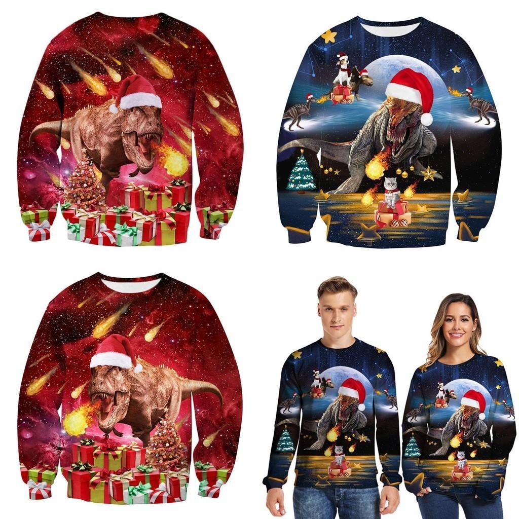 Suéter de Natal Feio Aconchegante e Festivo com Design de Dinossauro para Mulheres e Homens