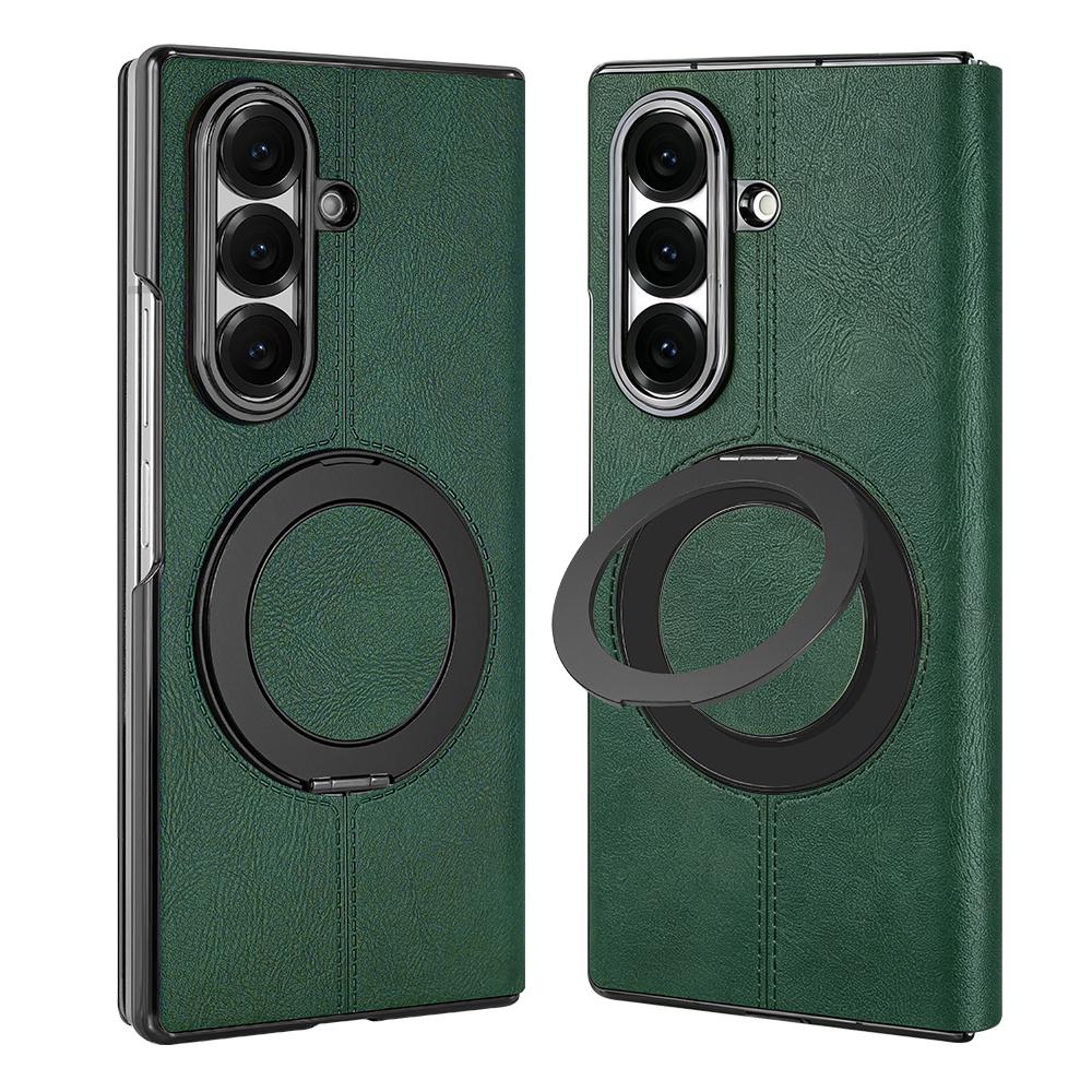 Faux Leather Flip Full Cover Phone Case For Galaxy Z Fold 8 Ultra 7 6 With Rotatable Ring Kickstand Holder, Wireless Charging