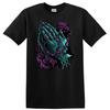 Praying Hands Graphic T Shirt W/ Crow and Rosary Beads Gothic Style Tee