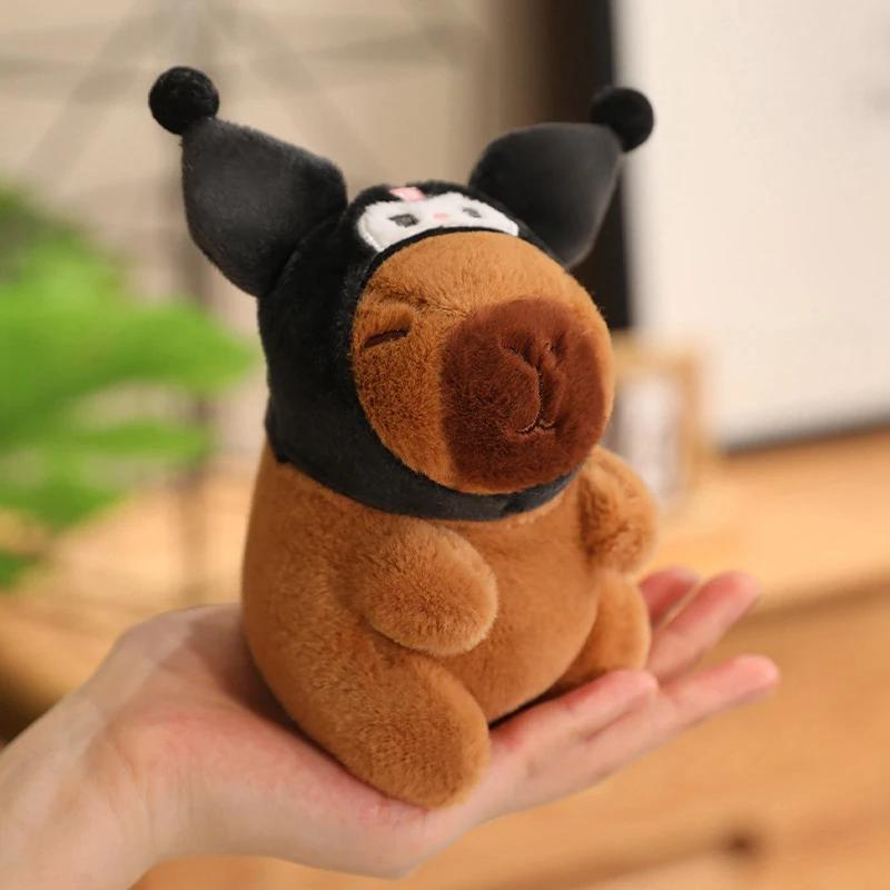 12cm Capybara Small Pendant Simulation Capibara Plushies Anime Toy With Pikachu Rabbit Cat Hat Doll Stuffed Animal Gifts