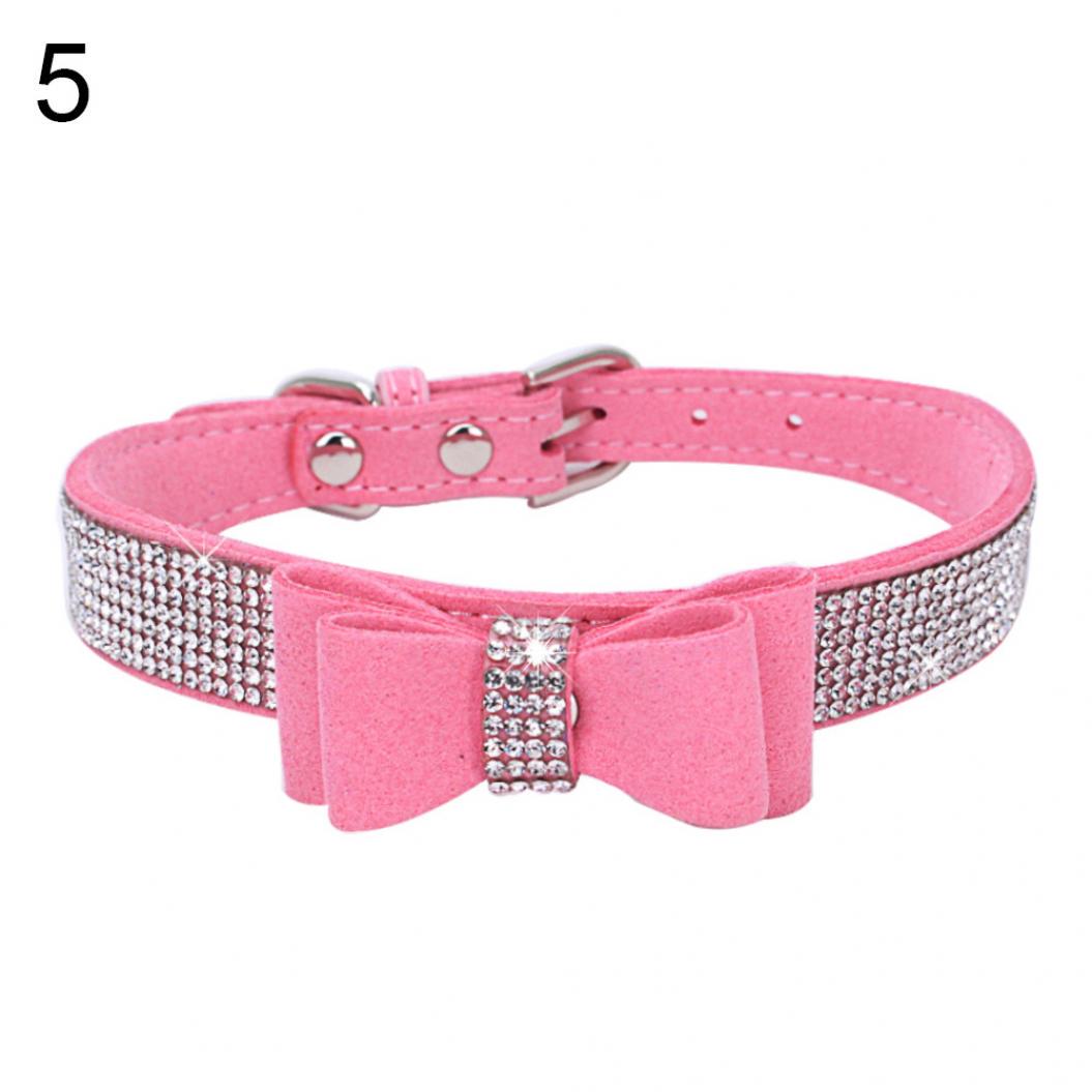 

Бархатный ошейник для щенка, регулируемый полный горный хрусталь, блестящее ожерелье с бантом для домашних животных XS розовый