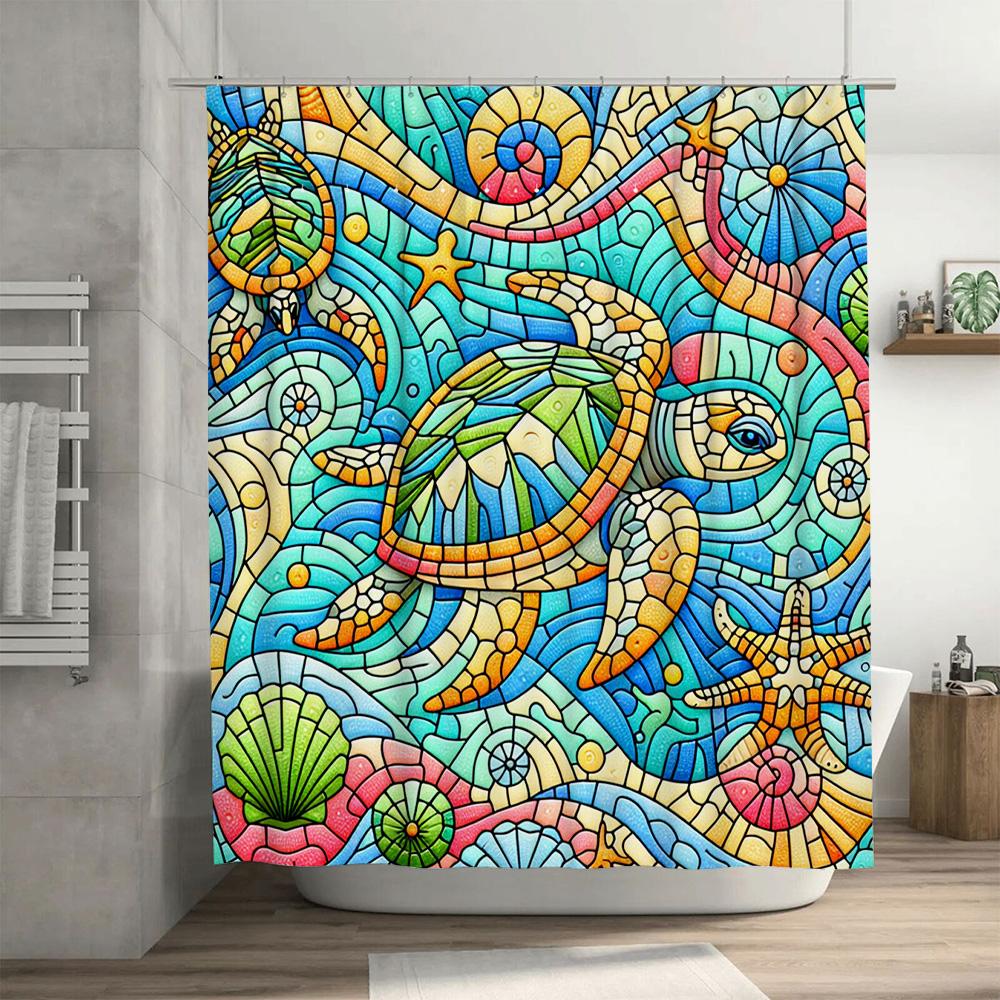 Beach Turtle Shower Curtain Blue Green Yellow Ocean Animal Design for Bathroom Decor Waterproof Polyester Fabric 72x84inches