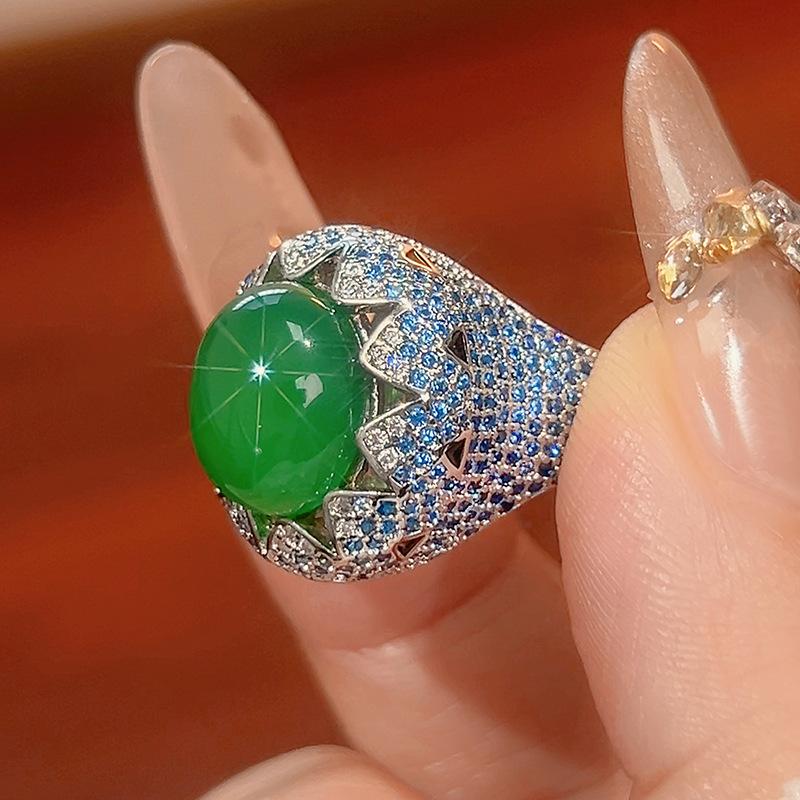 Jewelry Ring Jewelry Women's Color Treasure Inlaid Chalcedony Ruby Opening Luxury Fashion Spot