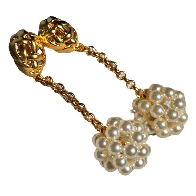 MOY Handmade Metal Woven Birdcage Pearl Tassel Ear Clips for Women