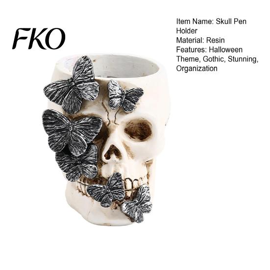 Cool Skull Pattern Holder Gothic Pen Holder, Spooky Butterfly Makeup Brush Realistic Decor Organizer, Halloween Desktop Pencil Cup for Home