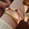 Natural Freshwater Pearl Bracelet with Sand Gold Agate Beads – Exquisite Light Luxury Niche, New Chinese Style for Women.