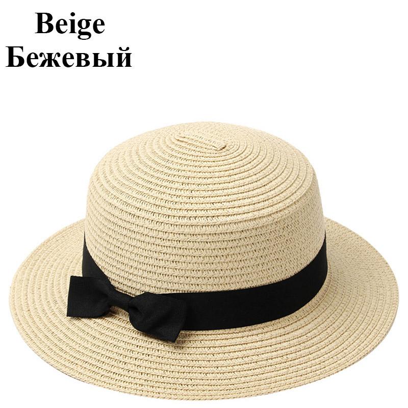 

Straw Hat Women Summer Hat Beach Ladies Casual Flat Brom Bowknot Panama Hat Breathable FashBreathable Fashion Sun Hats For Women Child 50-54cm бежевий