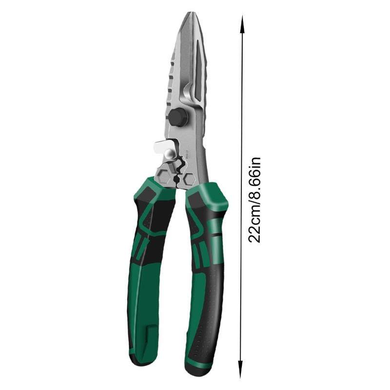 Professional Tin Snips With Crimper Pliers Tool Hexagonal Key Serrated Blade Ergonomic Comfortable Grip Nonslip Design