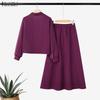 ZANZEA Women Long Sleeve Blouse and Skirts Muslim Casual Two Piece Suit Sets