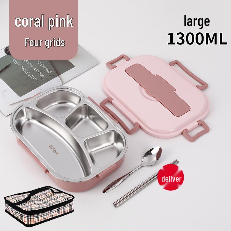 Fiambrera Bento Portátil de Acero Inoxidable 304 con Separadores – Gran Capacidad, Diseño de Hebilla Cuadrada, Estilo Nórdico para Estudiantes