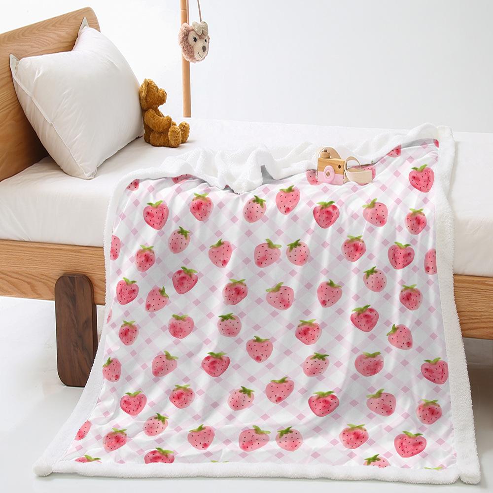 Ins Strawberry Lamb Wool Crystal Fleece Blanket Digital Printing Blanket Wish