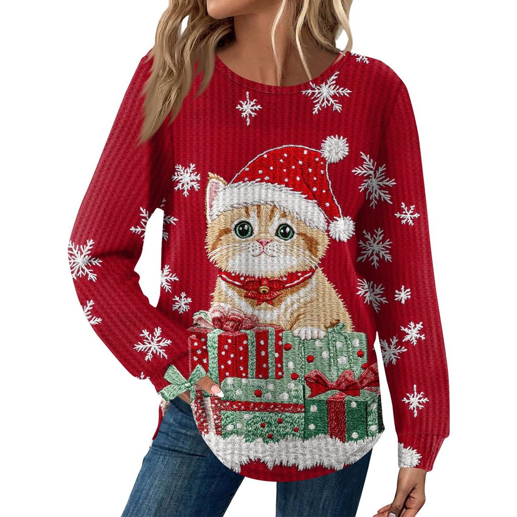 Dámská móda Dlouhý rukáv Vánoční Volný Dlouhý rukáv Kulatý výstřih Ležérní Top