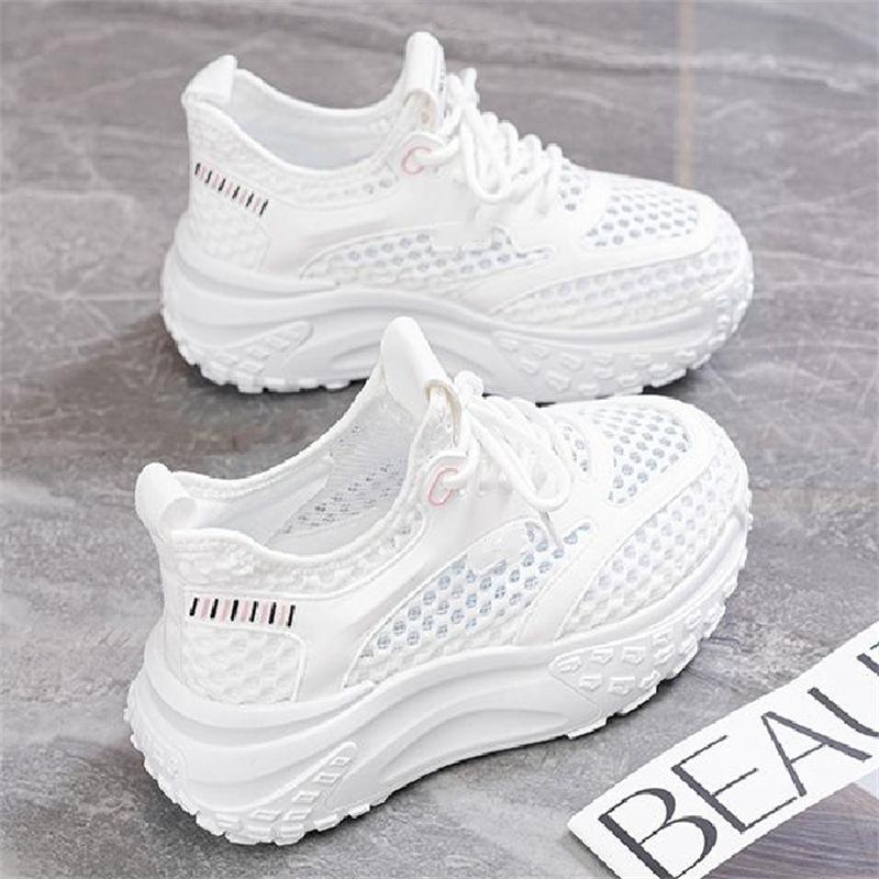 Mesh hollow breathable soft leather dad shoes women's new thick-soled versatile non-slip casual sports shoes in summer 2025