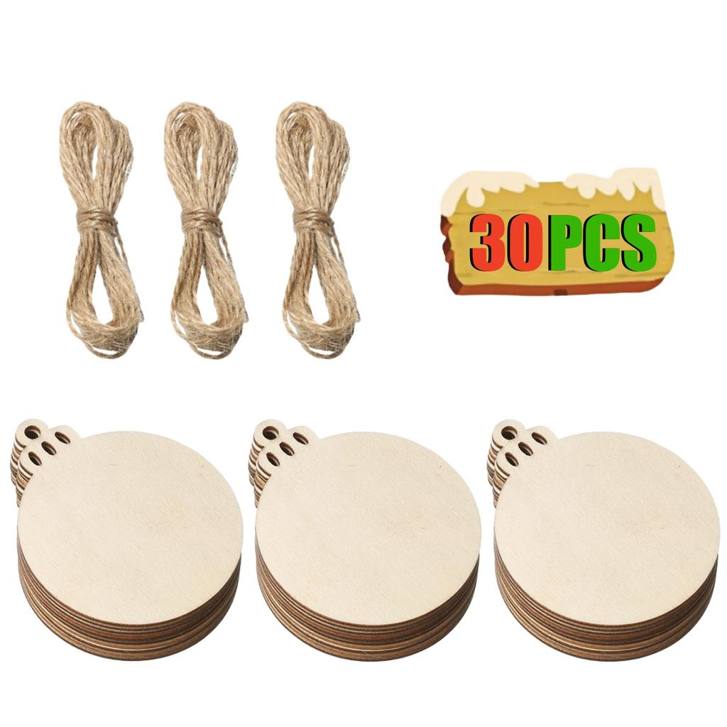 10-50Pcs Wooden Christmas Ornaments Unfinished Wood Slices with Holes Wooden Blanks Pendants for Kid DIY Craft Christmas Tree De
